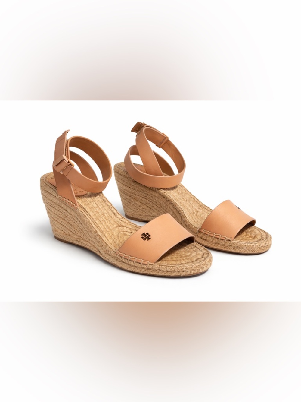 Tory Burch Tan Leather Espadrille Wedge Sandals Ankle Strap 8 Summer Resort Chic